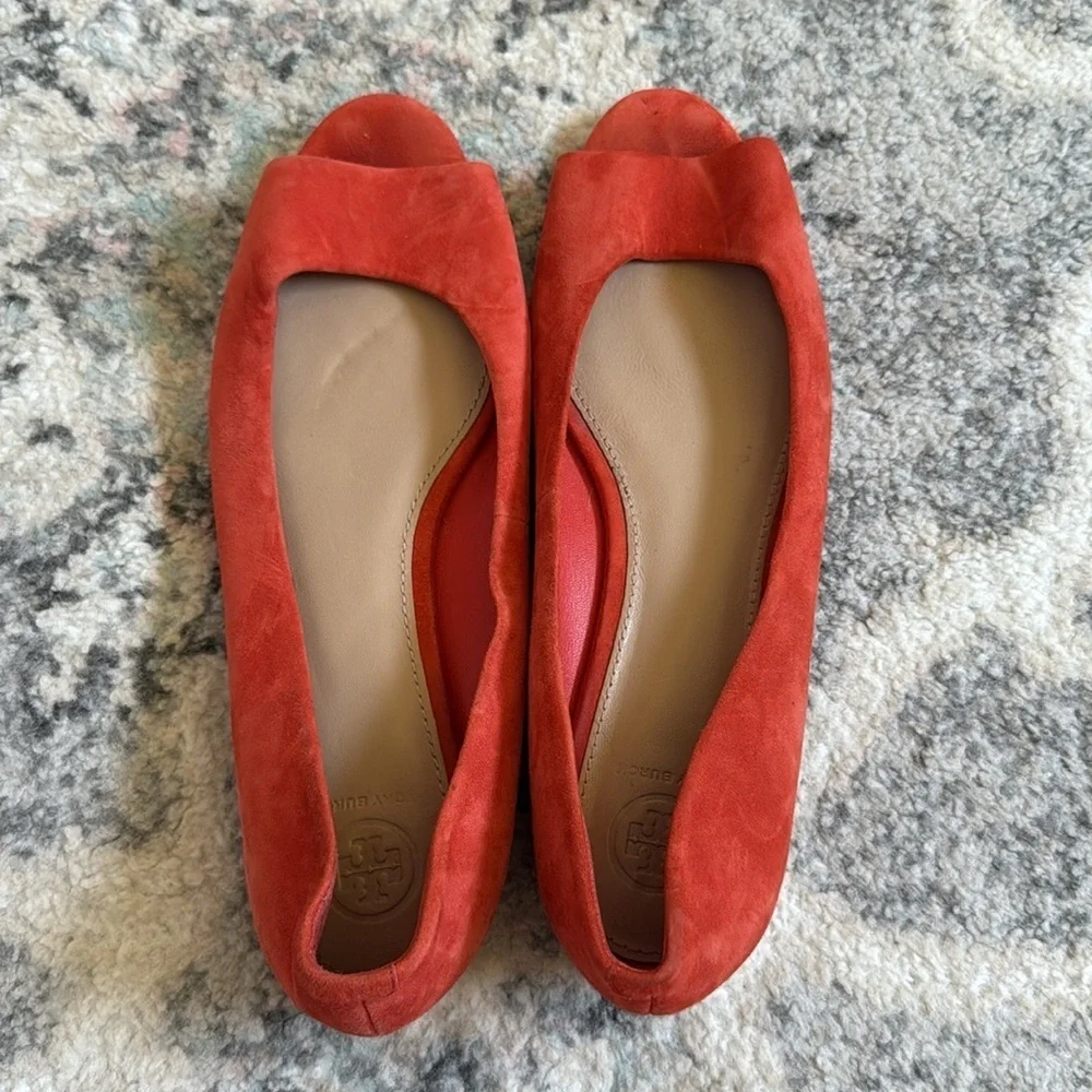 Tory Burch Salinas Peep Toe Flats in Orange Suede